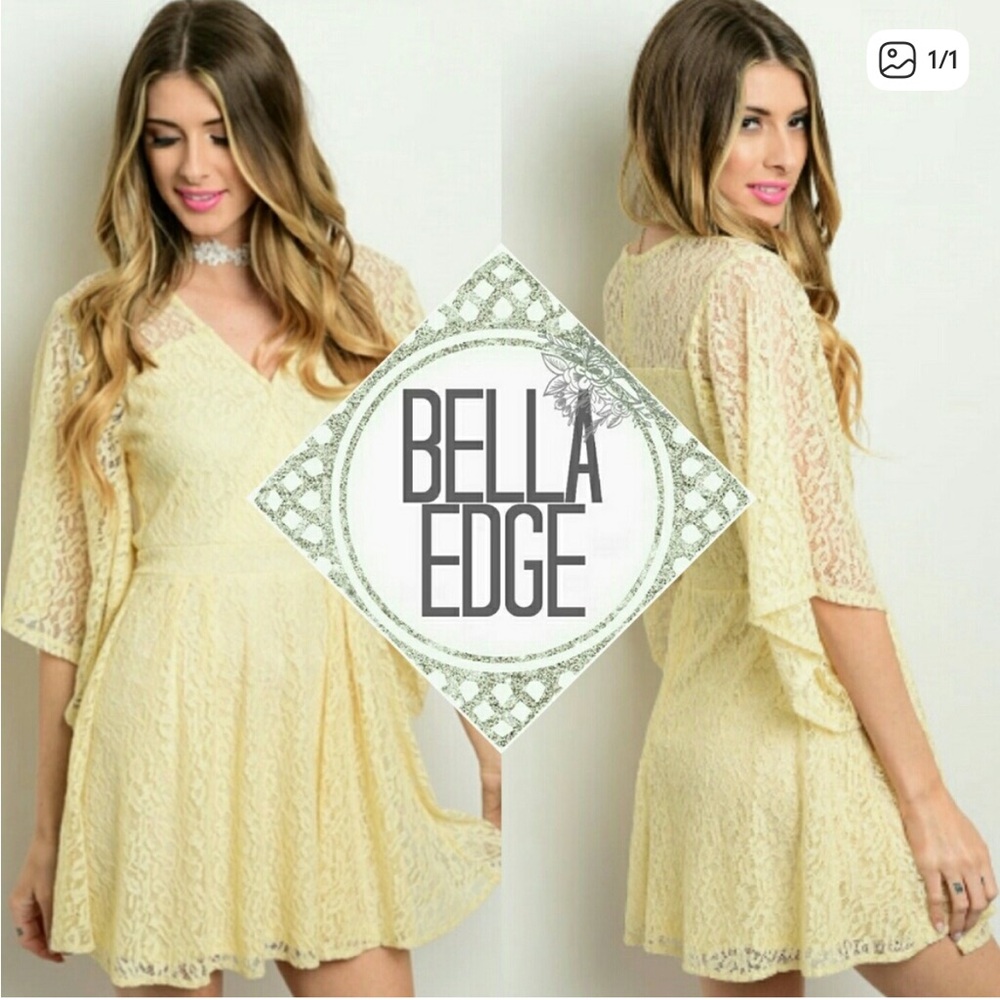 Cream Lace Flutter Sleeve Dress